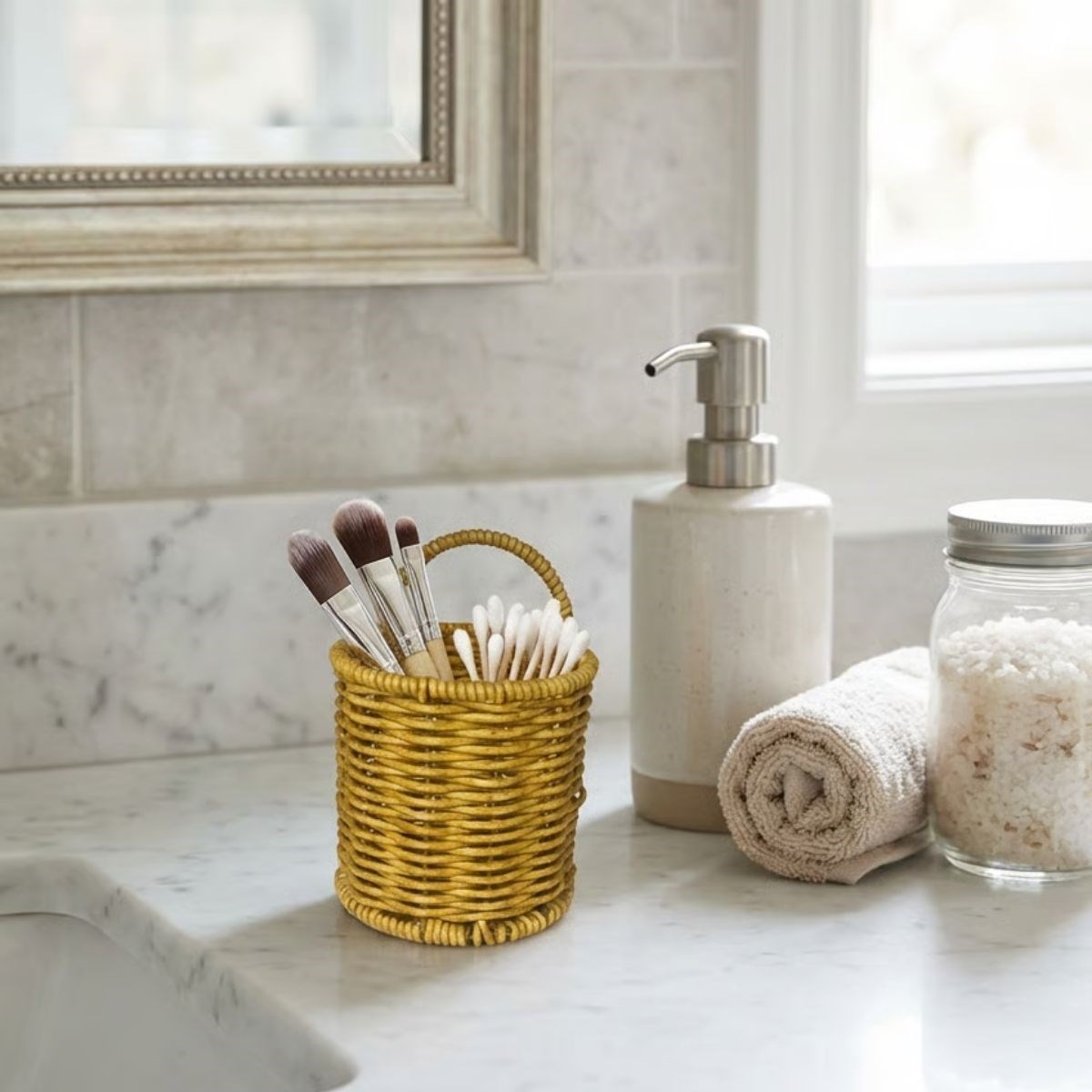 Yuvarlak Hasır Dokulu Plastik Rattan Kaşıklık &amp;amp; Çatallık – Askılı Kendiliğinden Tutmalı Çok Amaçlı Mutfak Organizeri (5563) #4