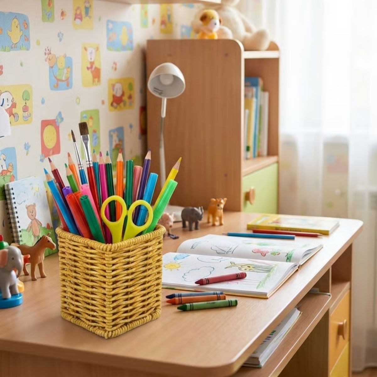 Kare Hasır Dokulu Plastik Rattan Kaşıklık &amp;amp; Çatallık – Askılı Kendiliğinden Tutmalı Çok Amaçlı Mutfak Organizeri (5563) #3