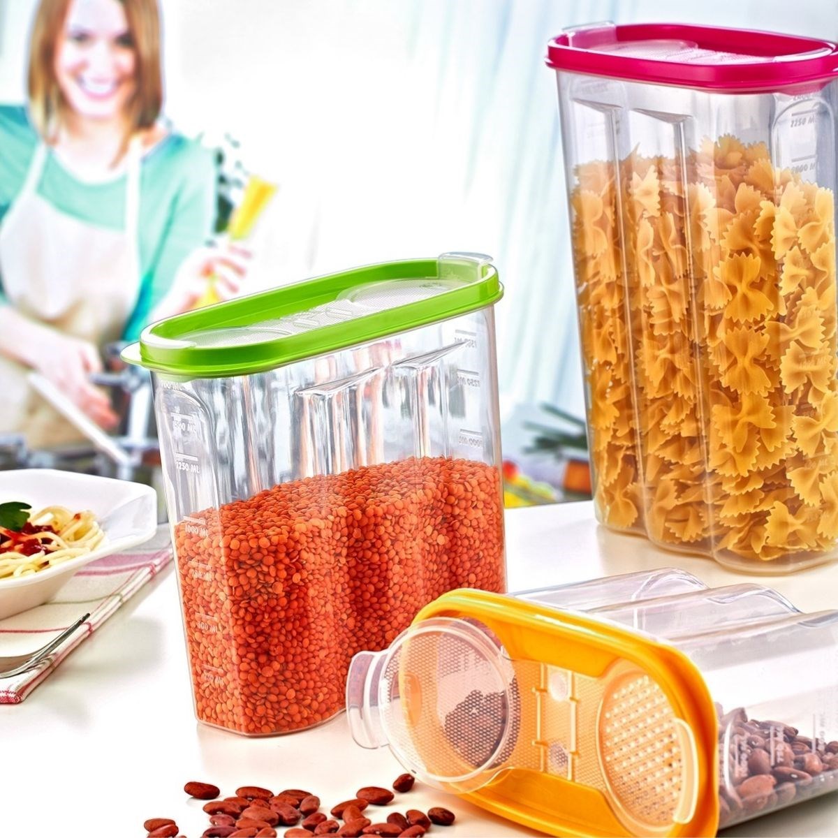 2 Kapaklı Ölçekli Erzak Kuru Gıda Saklama Kutusu Kabı - 1,7 Litre - SA935 (5563) #2