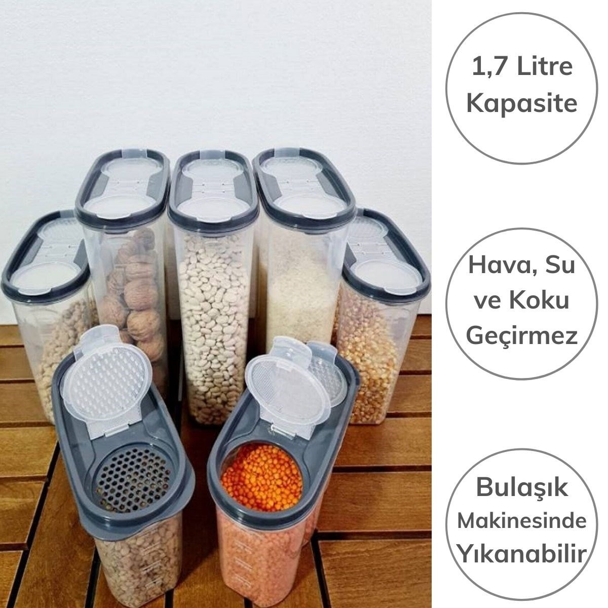 2 Kapaklı Ölçekli Erzak Kuru Gıda Saklama Kutusu Kabı - 1,7 Litre - SA935 (5563) #3