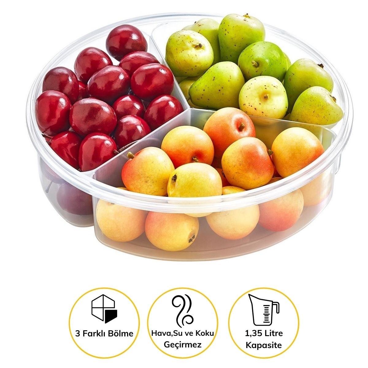 3 Bölmeli Sızdırmaz Contalı Kilitli Kapaklı 1,35 Litre yuvarlak Erzak Saklama Kabı LC-500 (5563) #4