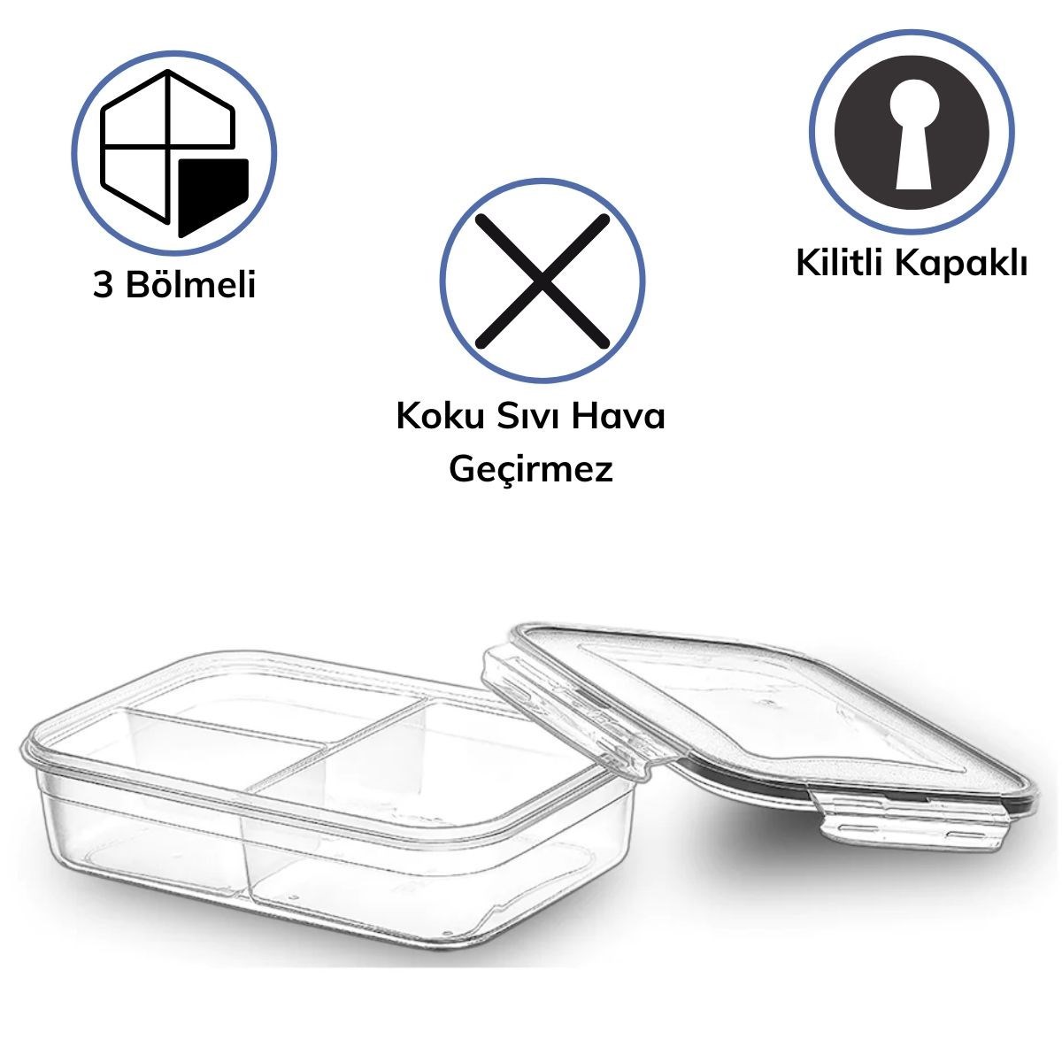 3 Bölmeli Kilitli Kapaklı 1 Litre Erzak Saklama Kabı LC-510 (5563) #3