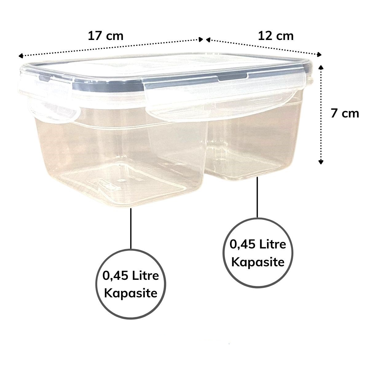 2 Bölmeli 0,45+0,45 Litre Kilitli Kapaklı Erzak Saklama Kabı LC-524 (5563) #3