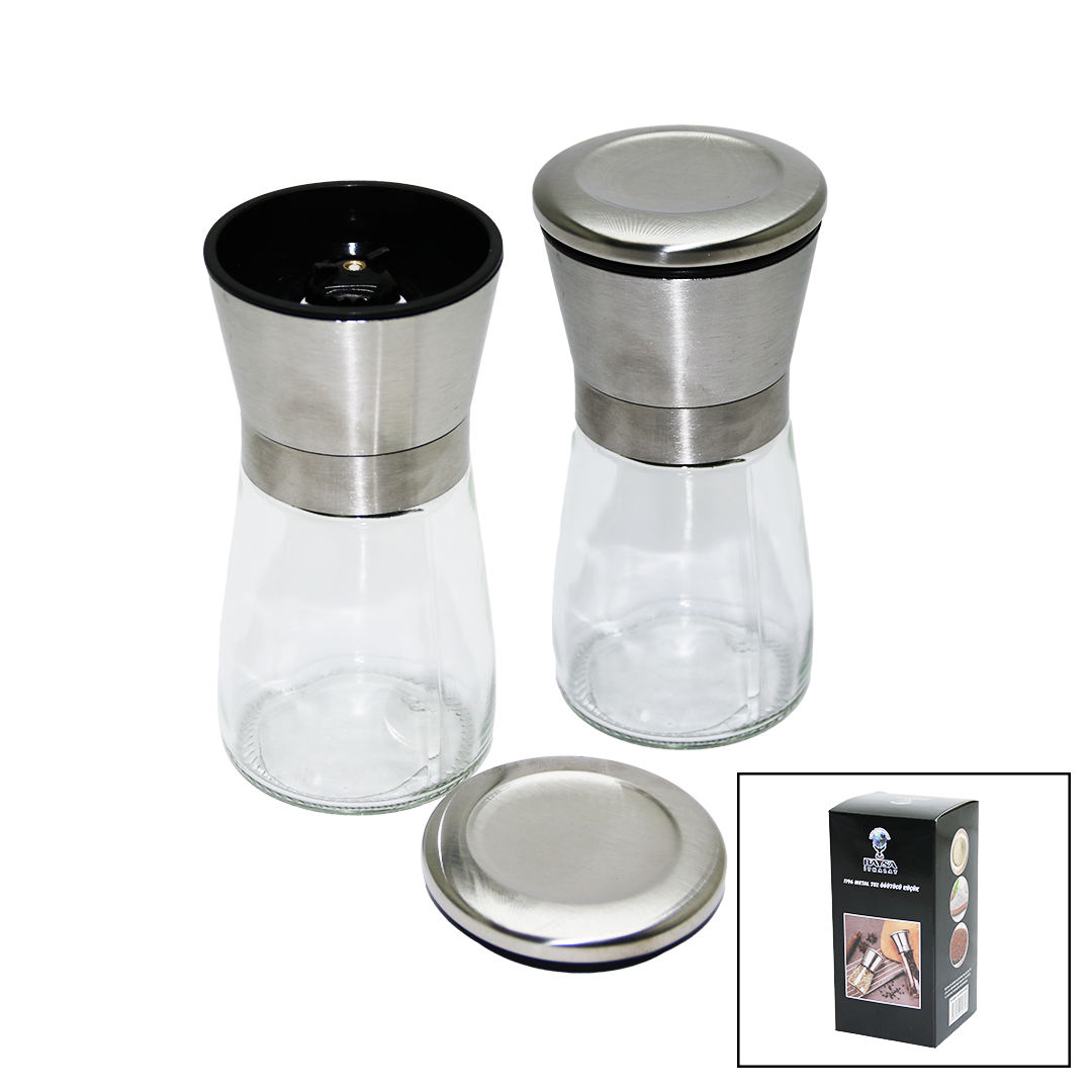 Glass Reservoir Metal Lid Small Salt Spice Grinder (5563)