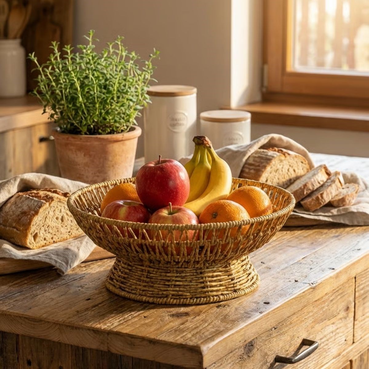 25cm Plastic Rattan Serving Bowl – Natural Wicker Look Decor