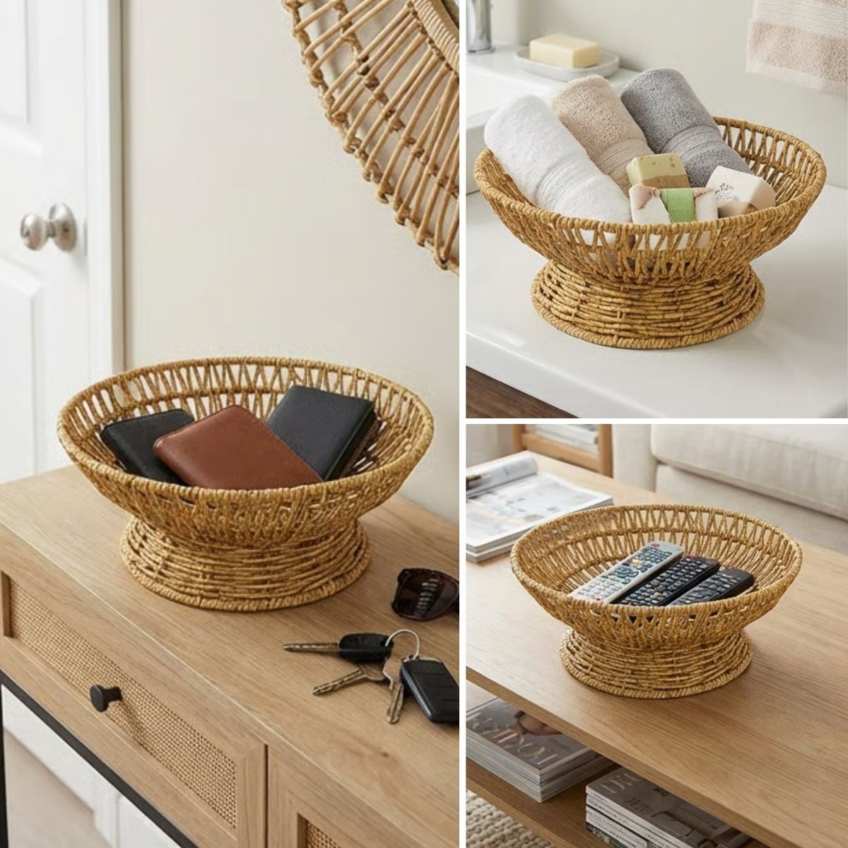 25 cm Plastik Rattan Servis Çanağı – Doğal Hasır Görünümlü Dekoratif Meyve, Ekmek ve Sunum Kasesi (5563) #2