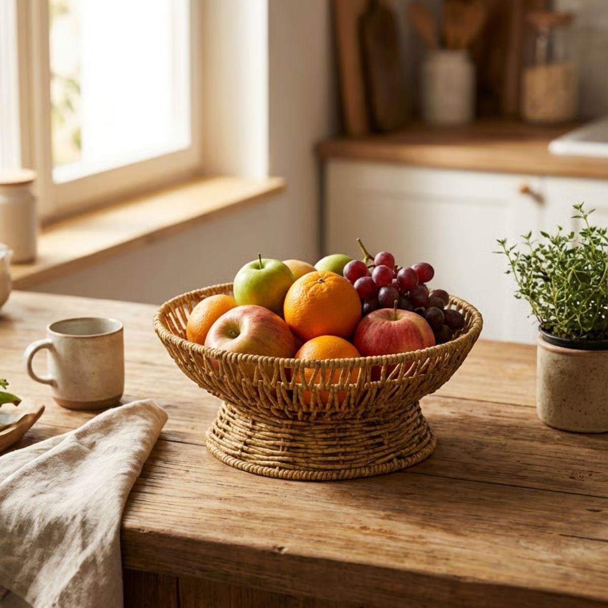 25 cm Plastik Rattan Servis Çanağı – Doğal Hasır Görünümlü Dekoratif Meyve, Ekmek ve Sunum Kasesi (5563) #3