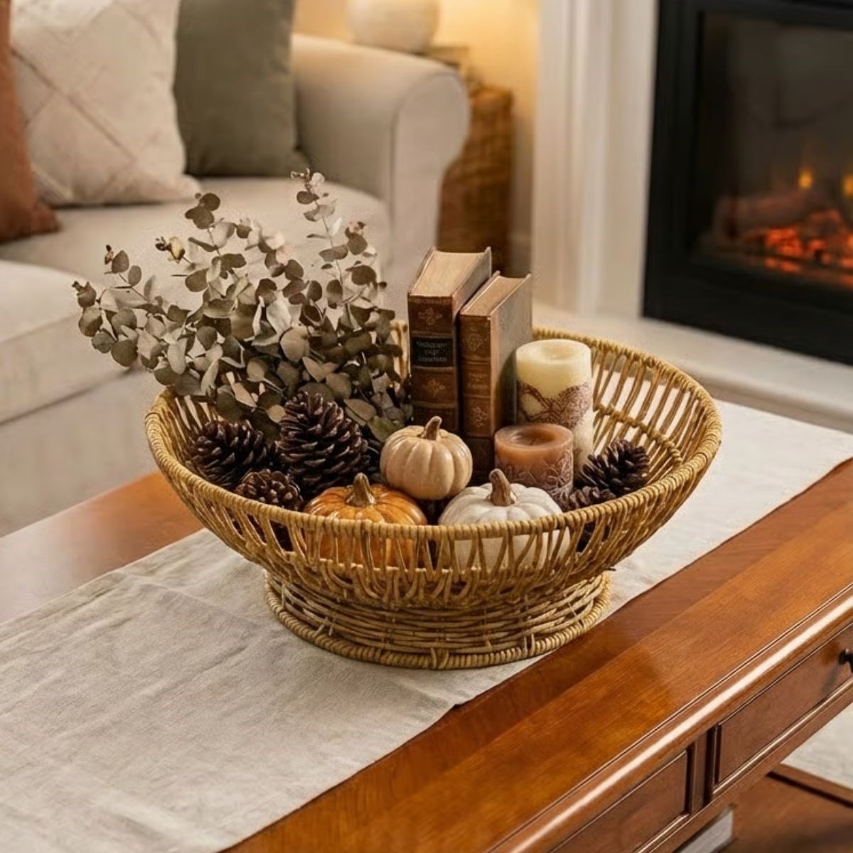 31 cm Plastic Rattan Serving Bowl – Natural Woven Look Fruit