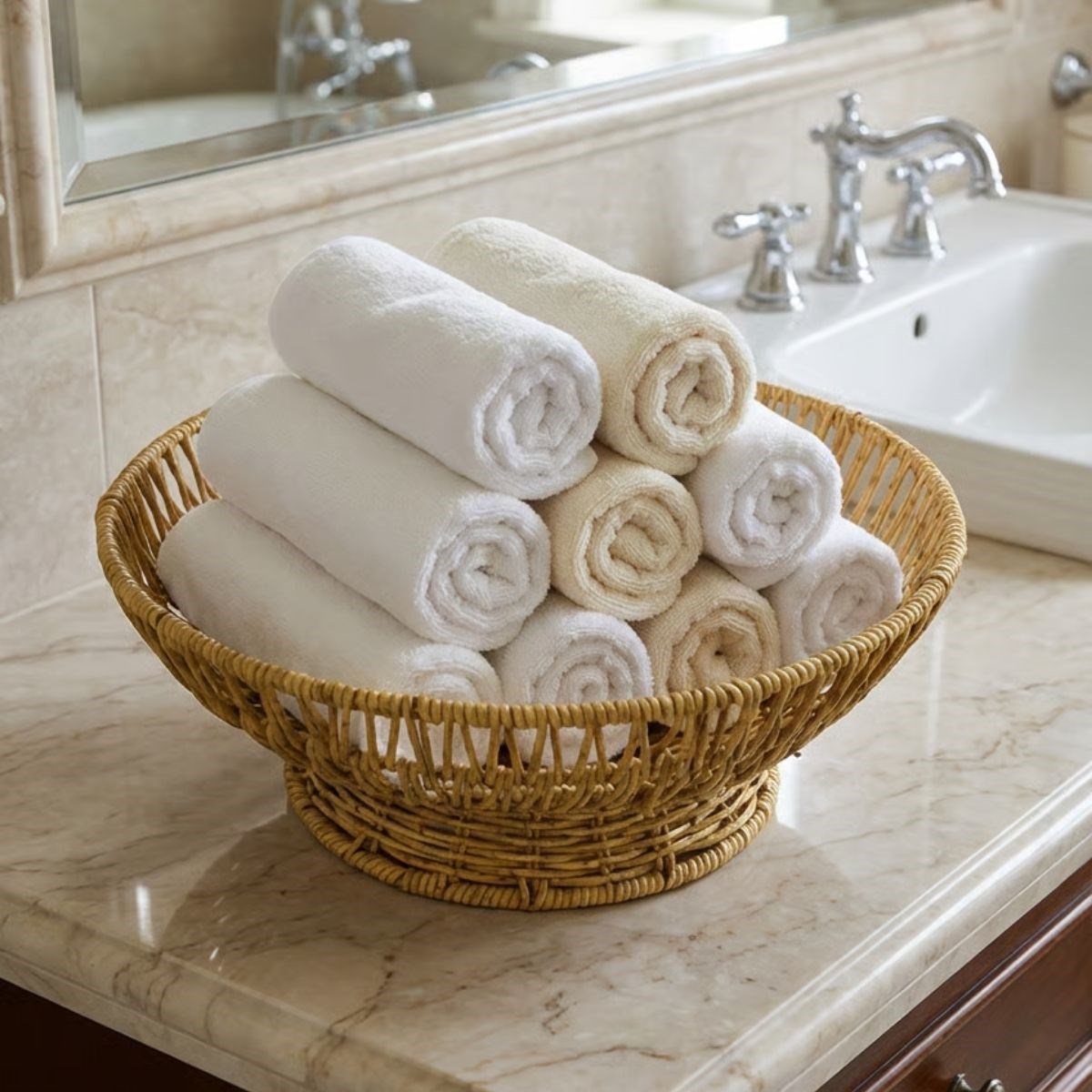 31 cm Plastik Rattan Servis Çanağı – Doğal Hasır Görünümlü Dekoratif Meyve, Ekmek ve Sunum Kasesi (5563) #4