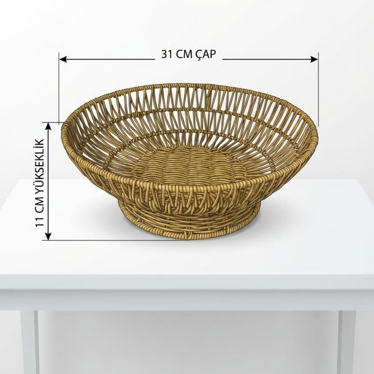 31 cm Plastik Rattan Servis Çanağı – Doğal Hasır Görünümlü Dekoratif Meyve, Ekmek ve Sunum Kasesi (5563) #5