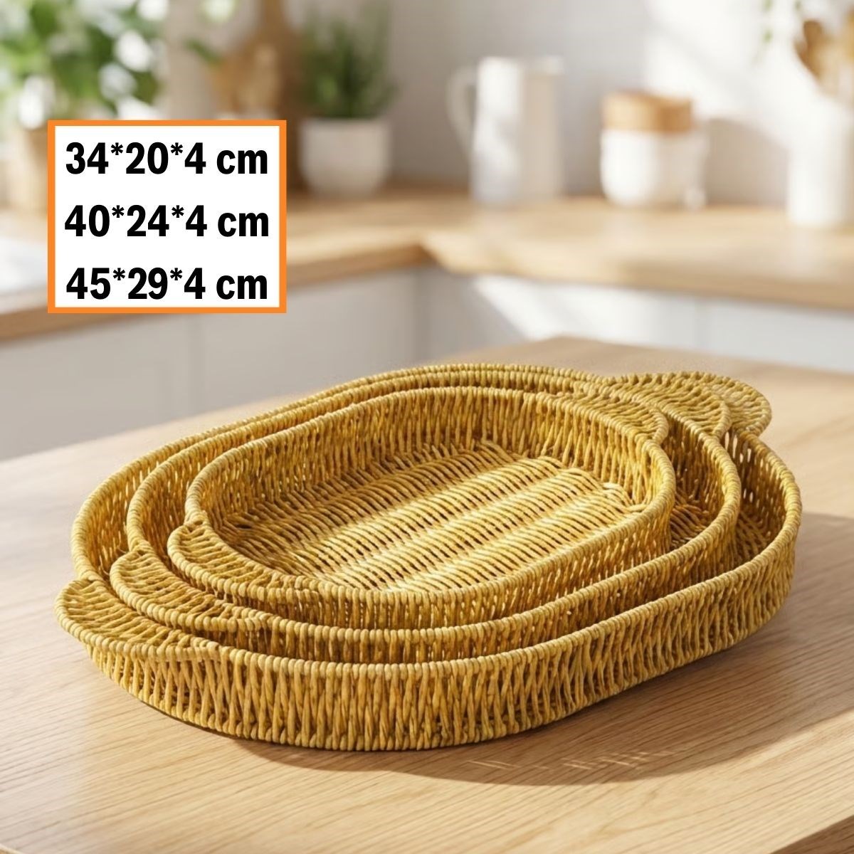 İç İçe Geçebilen 3’lü Oval Plastik Rattan Tepsi Seti–Hasır Görünümlü Çok Amaçlı Servis ve Sunum Tepsileri (5563) #5