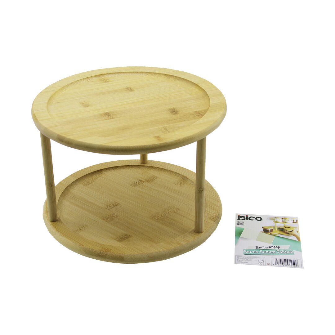 2-Tier Round 24.5CM Rotating Bamboo Wood Serving Tray - Mini