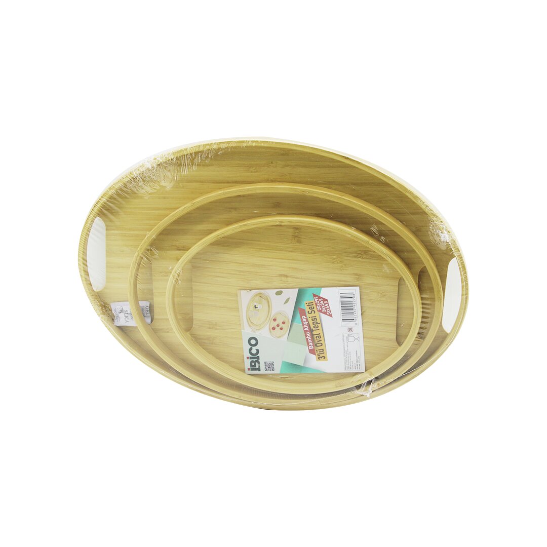 OVAL - 3-Piece Bamboo Wood Tray Set 20X29--26X36--31X45CM (5
