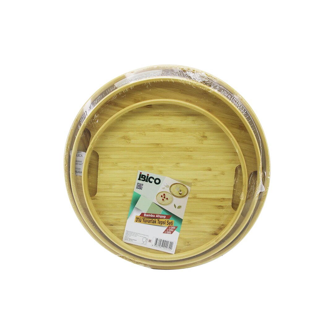 ROUND - 3-Size Bamboo Wood Tray Set 30-35-38CM (5563)
