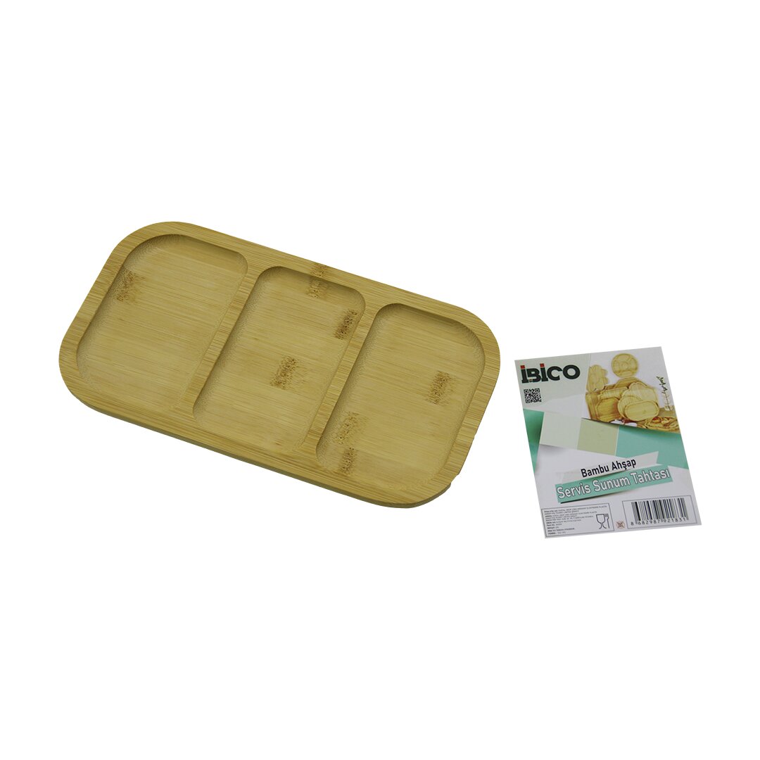 Rectangular 3-Compartment Bamboo Wood Serving Board Tray 25