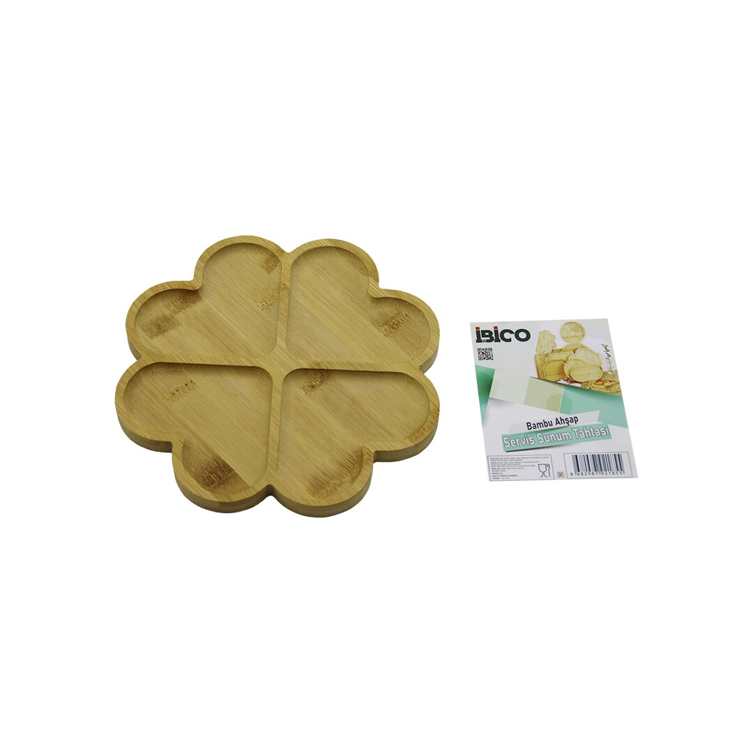Round 4-Heart Compartment Bamboo Wood Serving Board 21 x 1.4