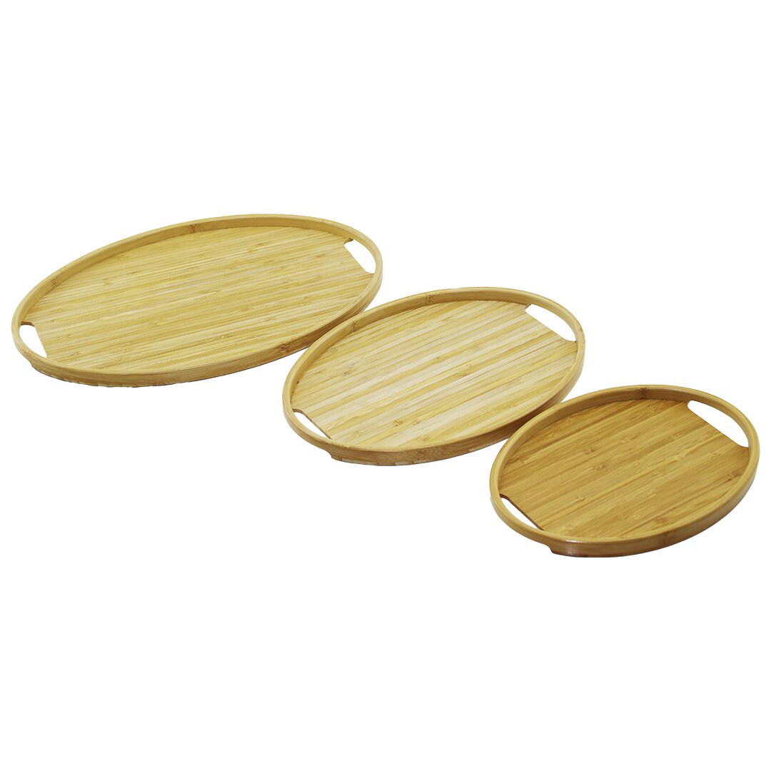 OVAL - 3-Piece Bamboo Wood Tray Set 20x29--26x36--31x45cm