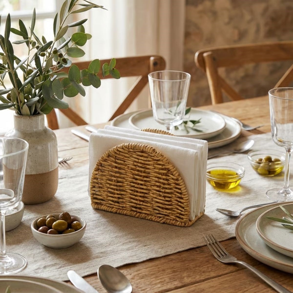 Decorative Plastic Rattan Half-Round Napkin Holder – Natural