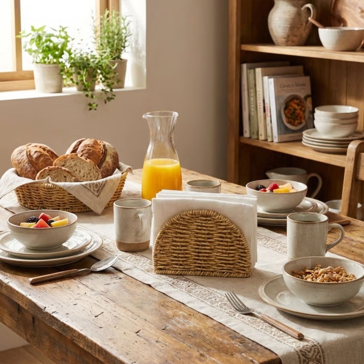 Dekoratif Plastik Rattan Yarım Yuvarlak Peçetelik–Doğal Hasır Dokulu Masaüstü Peçete Standı (5563) #2