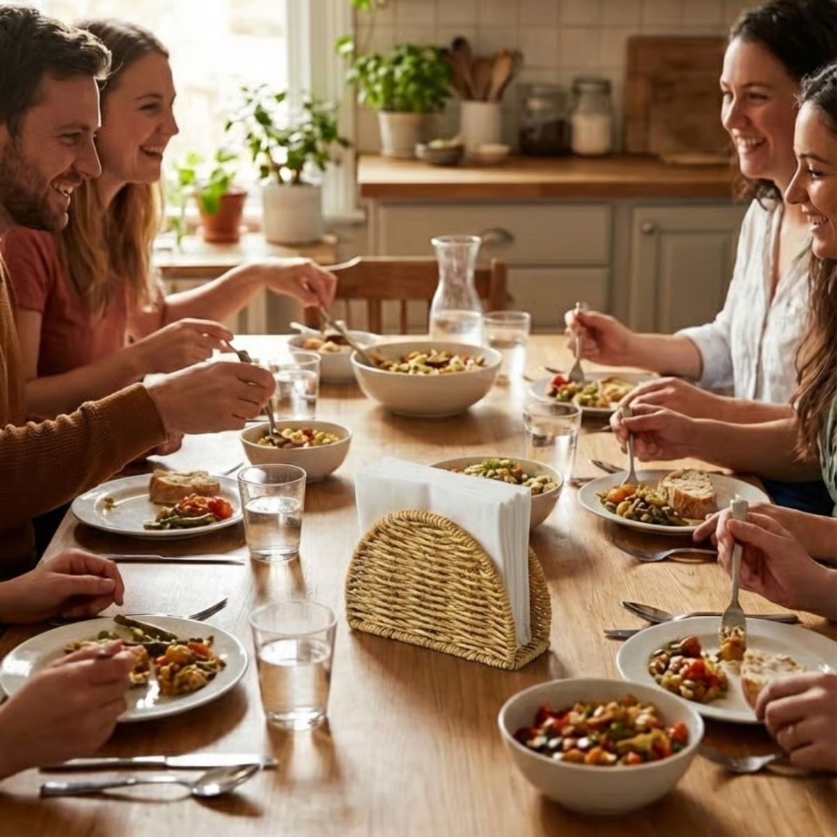 Dekoratif Plastik Rattan Yarım Yuvarlak Peçetelik–Doğal Hasır Dokulu Masaüstü Peçete Standı (5563) #3
