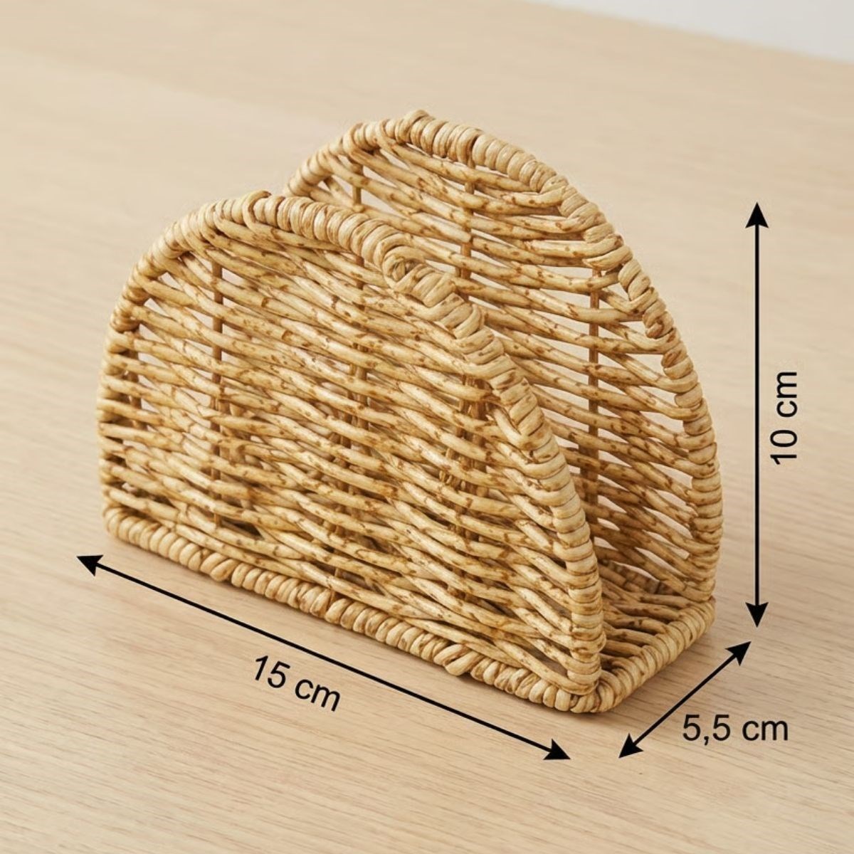 Dekoratif Plastik Rattan Yarım Yuvarlak Peçetelik–Doğal Hasır Dokulu Masaüstü Peçete Standı (5563) #5