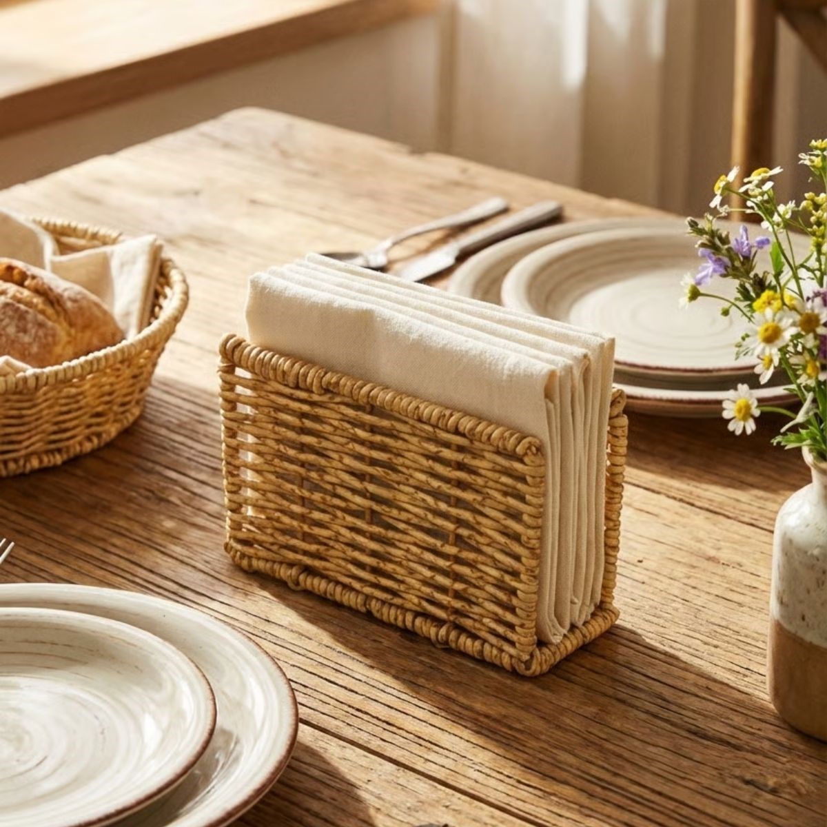 Decorative Plastic Rattan Rectangular Napkin Holder (5563)