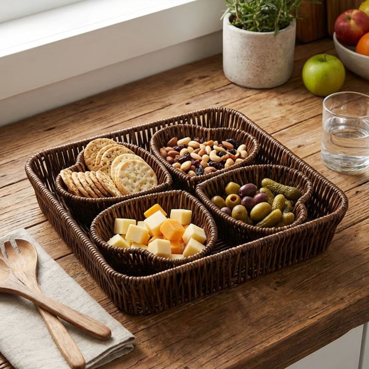 5-Piece Heart-Shaped Plastic Rattan Serving & Breakfast Set