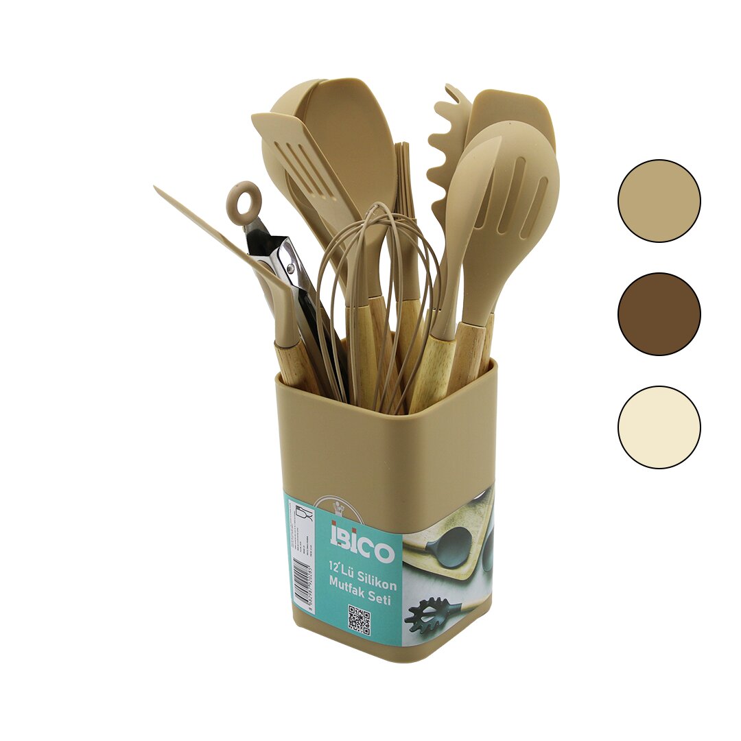 11-Piece Silicone Kitchen Set with Bamboo Handles & Storage