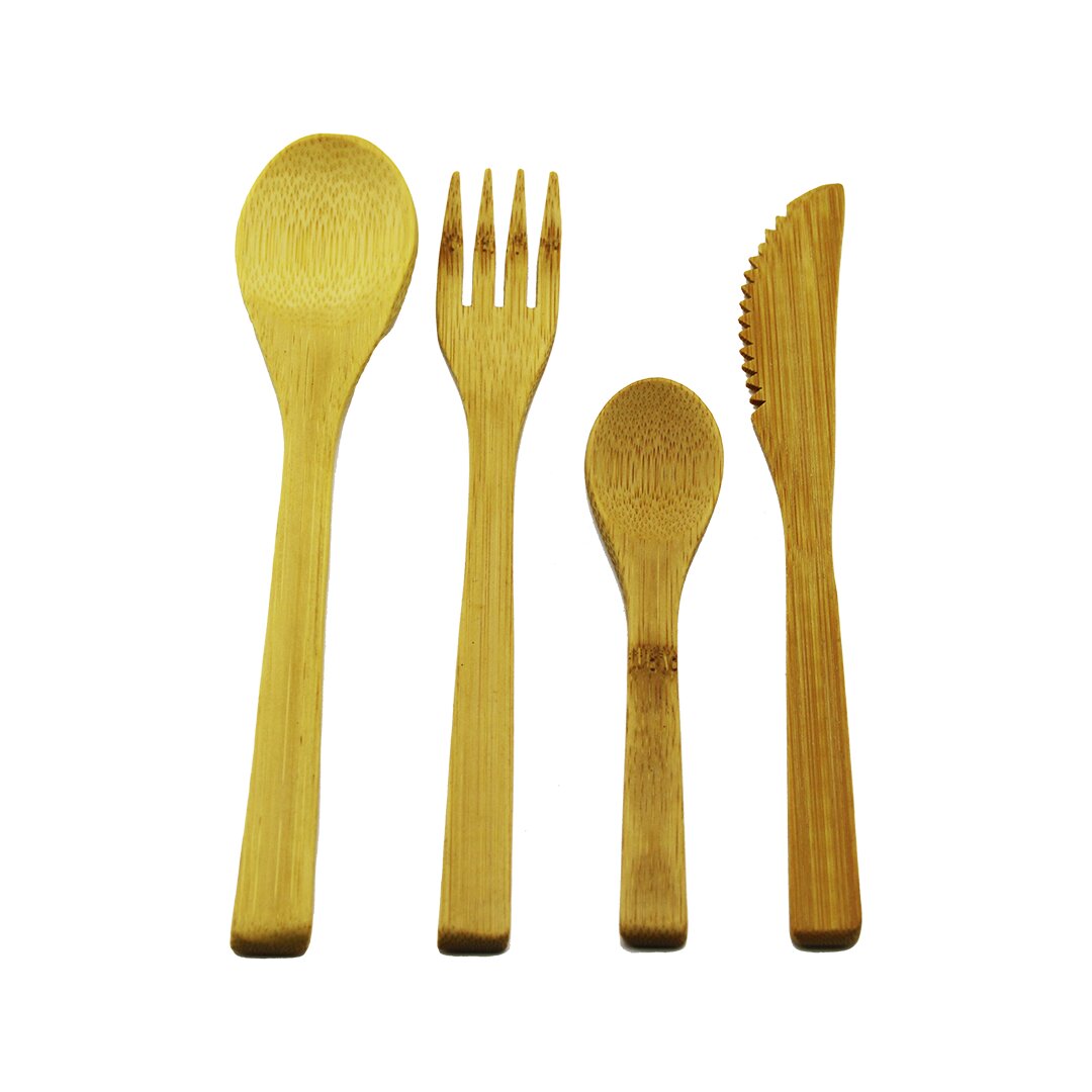4PCS Wooden Bamboo Kitchen Set 2 Spoons - Fork - Knife (5563