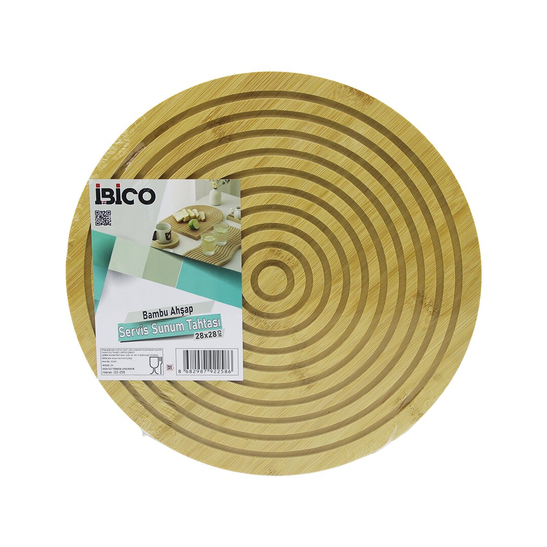 YUVARLAK  ÇAP: 28CM  ÇİFT TARAFLI= DÜZ - KANALLI AHŞAP BAMBU