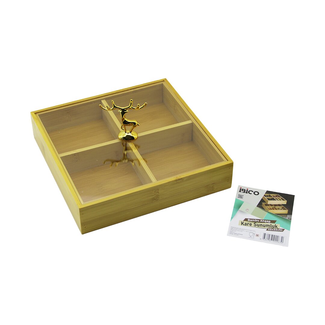 KARE 4 BÖLMELİ=2IN1=BÖLMESİZ ÇOK AMAÇLI KUTU AHŞAP BAMBU SER