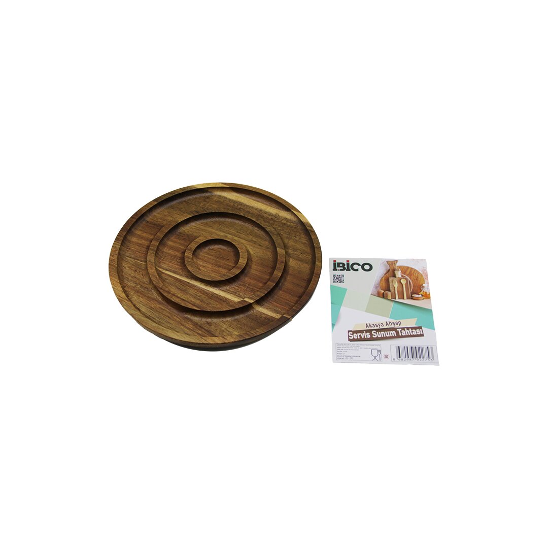 AKASYA YUVARLAK  2 BÖLMELİ=1+1  AHŞAP SERVİS SUNUM TEPSİ - T