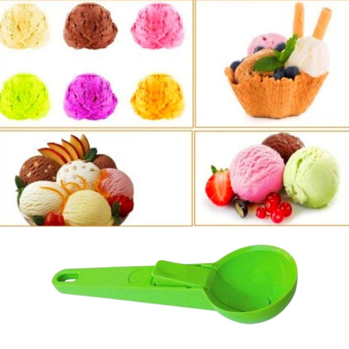Practical Locking Plastic Ice Cream Serving Scoop Spoon (5563) #3