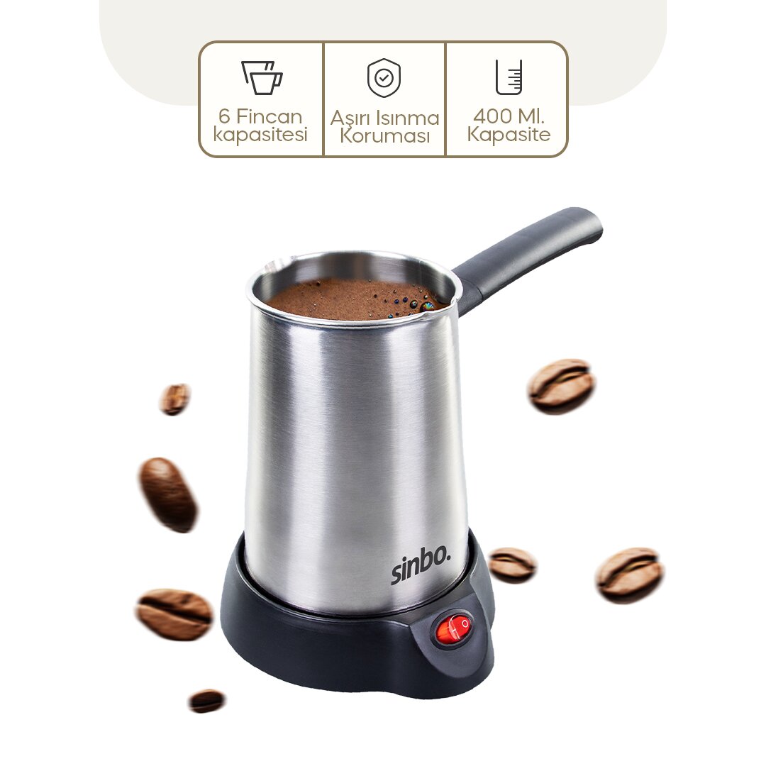 Steel Electric Turkish Coffee Maker - 6 Cup 400ML Dual Spout