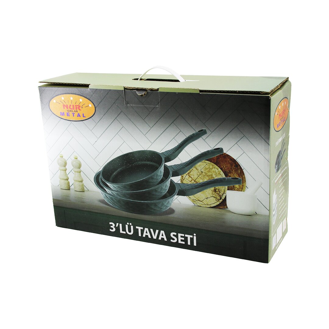 NUR IŞIKLAR METAL 3PCS DÖKÜM TAVA SETİ 20-24-28CM (5563)