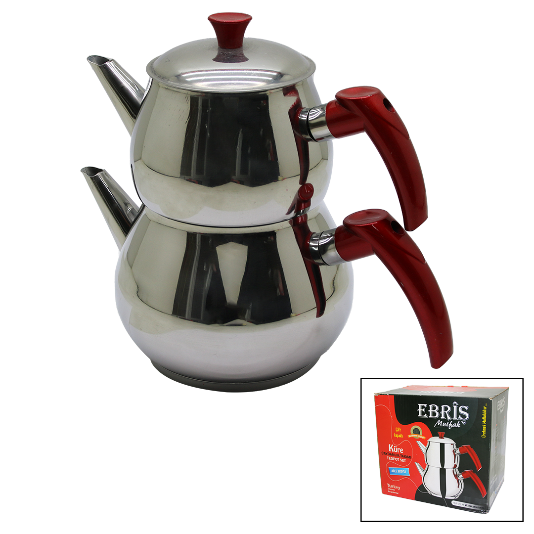 AİLE BÜYÜK BOY KÜRE ÇELİK ÇAYDANLIK SETİ ÜST: 1.2LT - ALT: 2