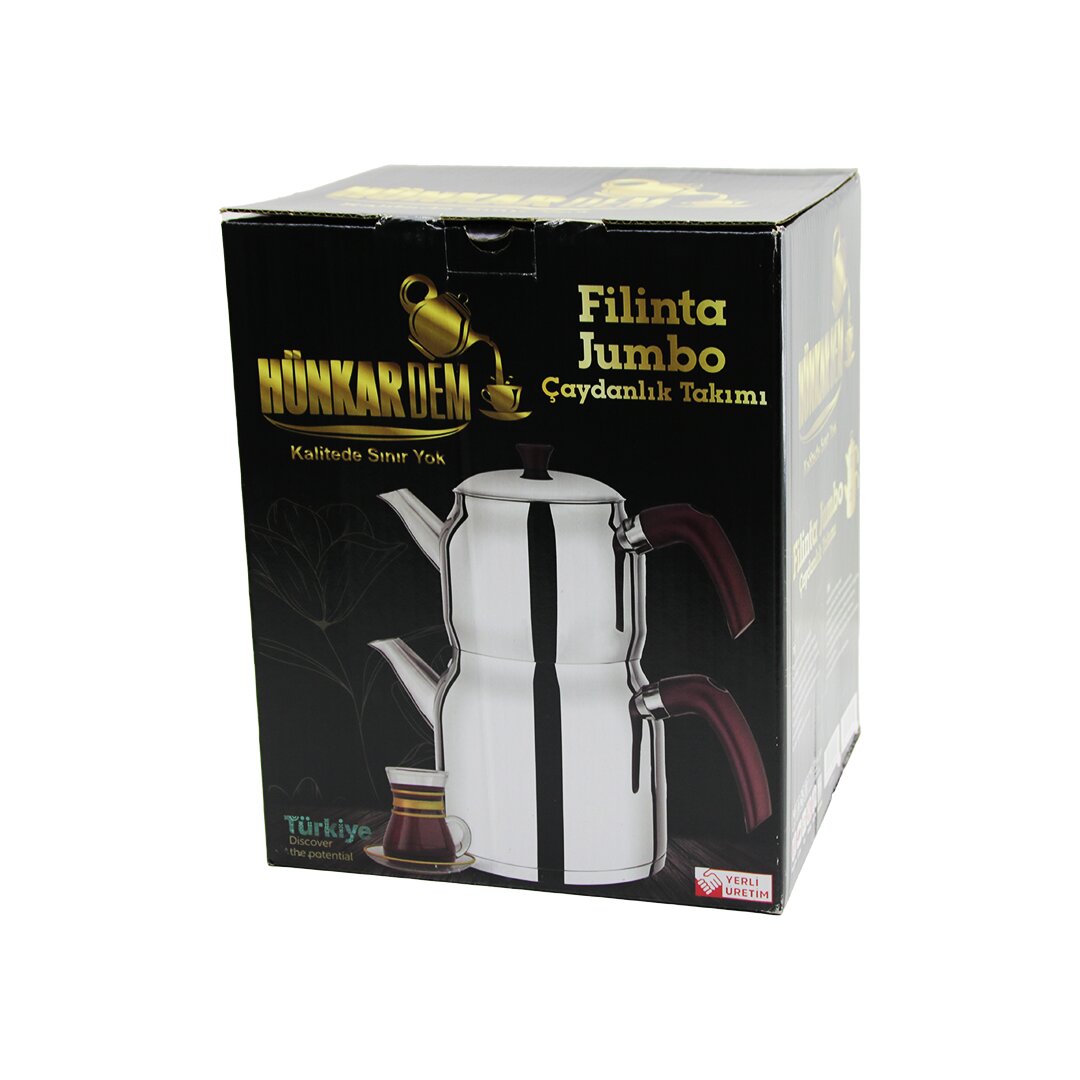 FİLİNTA JUMBO BOY ÇELİK ÇAYDANLIK SETİ ÇİFT KAPAKLI RENKLİ B