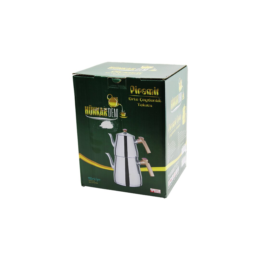 PİRAMİT ORTA BOY ÇELİK ÇAYDANLIK SETİ - TAKIMI RENKLİ BAKALİ