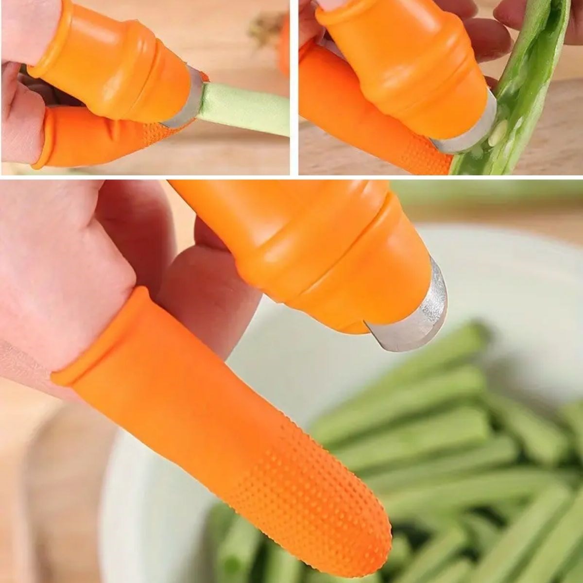5 Parça Pratik Parmak Koruyucu 1 Parça Baş Parmak Bıçaklı Eldiven Sebze Meyve Soyucu Kesme Ayıklayıcı Silikon Set (5563) #4