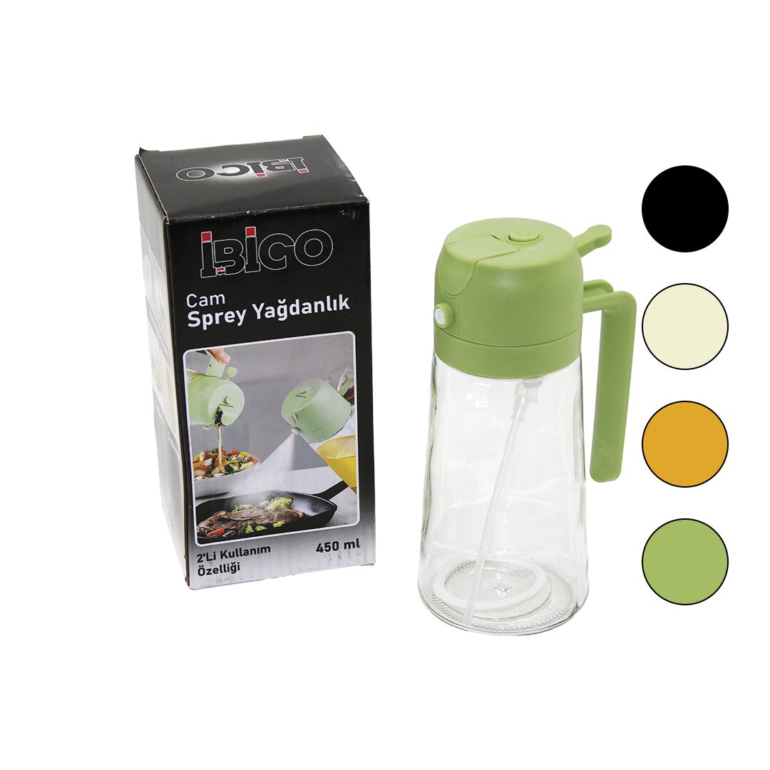 2İN1=SPREYLİ - AKITMALI CAM YAĞDANLIK 450ML KİLİTLİ KAPAKLI