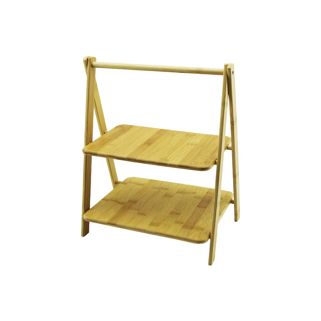 PORTATİF AYAKLI - 2 KATLI AHŞAP BAMBU ORGANİZER RAF =18X28 -
