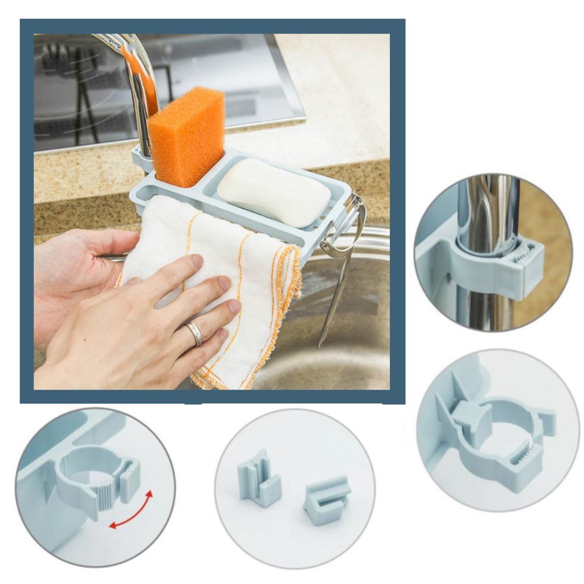 Musluğa Takılan Sünger Havlu Askılı Sabun Hazneli mutfak Banyo Lavabo Düzenleyici Organizer (5563) #3