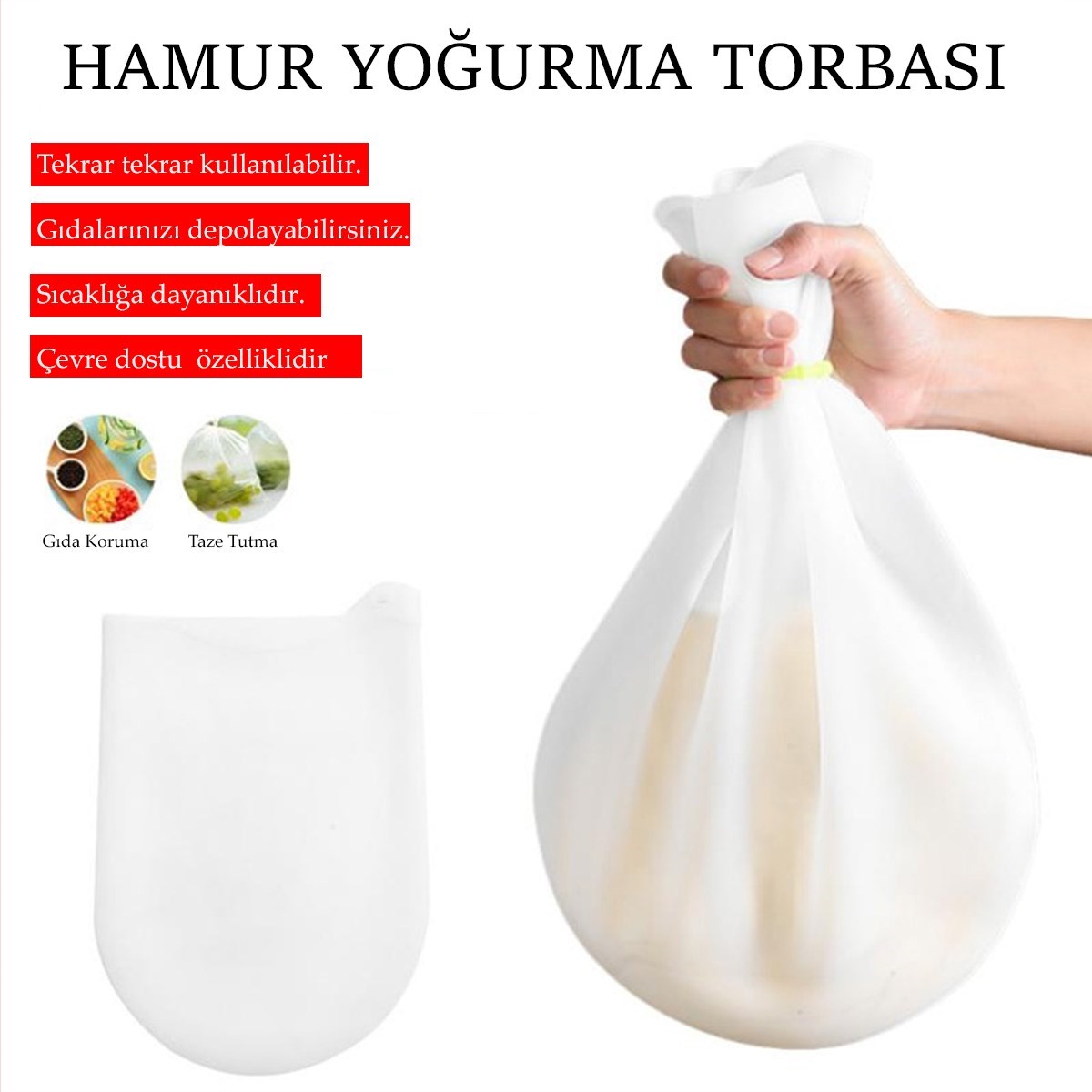 Orta Hamur Torbası Silikon Şeffaf Hamur Yoğurma Torbası Ekmek Makarna Mantı Hamuru Kolay Yoğurma (5563) #3