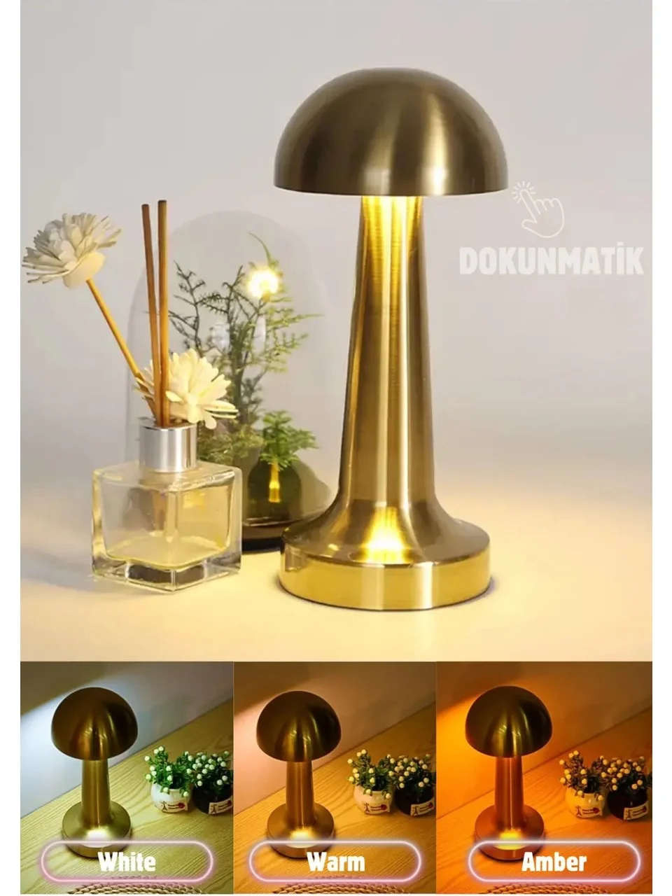 Forlife Dekoratif Şarjlı LED Mantar Masa Lambası Gold FL-8055 (5563) #3