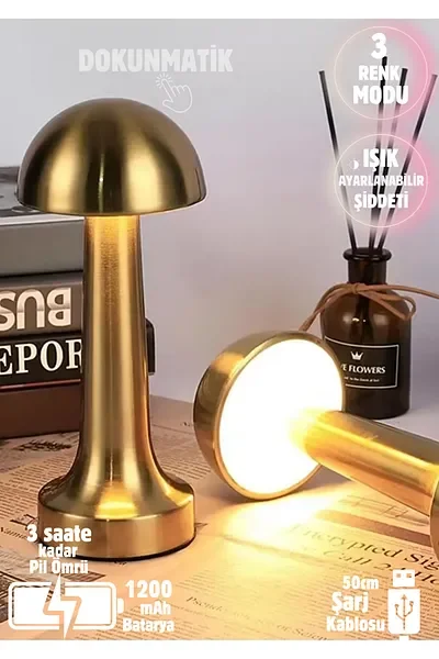 Forlife Dekoratif Şarjlı LED Mantar Masa Lambası Gold FL-8055 (5563) #4