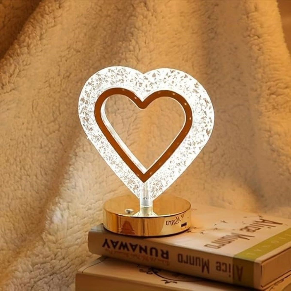 Kalp Şeklinde Kristal LED Masa Lambası – Dokunmatik, 3 Renk Işık Modlu, Şarjlı Mini Dekoratif Gece Lambası (5563) #2