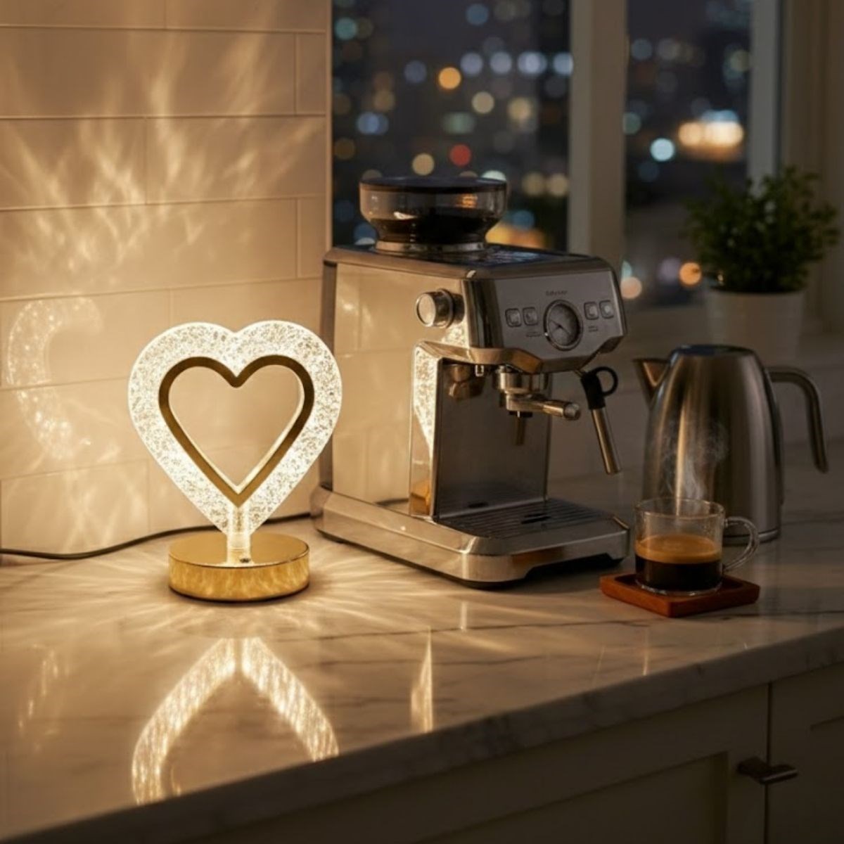 Kalp Şeklinde Kristal LED Masa Lambası – Dokunmatik, 3 Renk Işık Modlu, Şarjlı Mini Dekoratif Gece Lambası (5563) #4