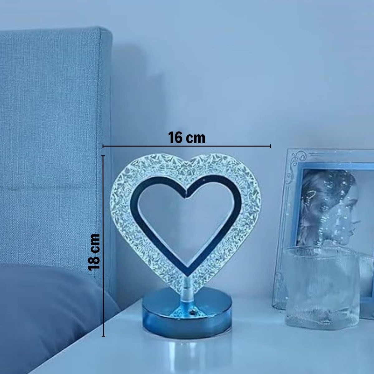 Kalp Şeklinde Kristal LED Masa Lambası – Dokunmatik, 3 Renk Işık Modlu, Şarjlı Mini Dekoratif Gece Lambası (5563) #5