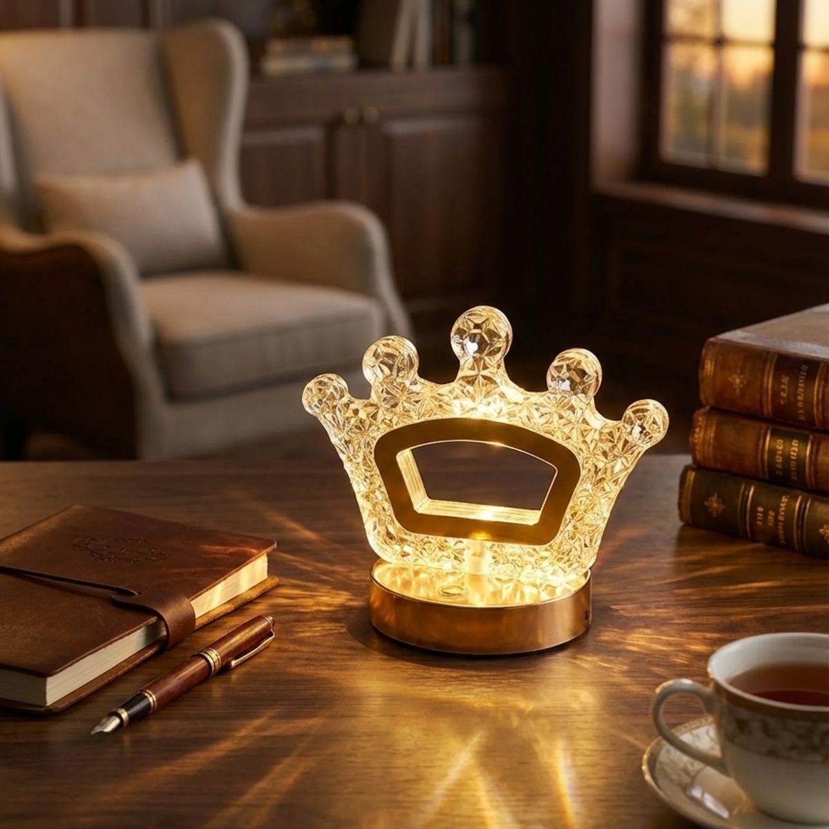 Kral Tacı Model Kristal LED Masa Lambası – Dokunmatik, 3 Renk Işık Modlu, Şarjlı Mini Dekoratif Gece Lambası (5563)