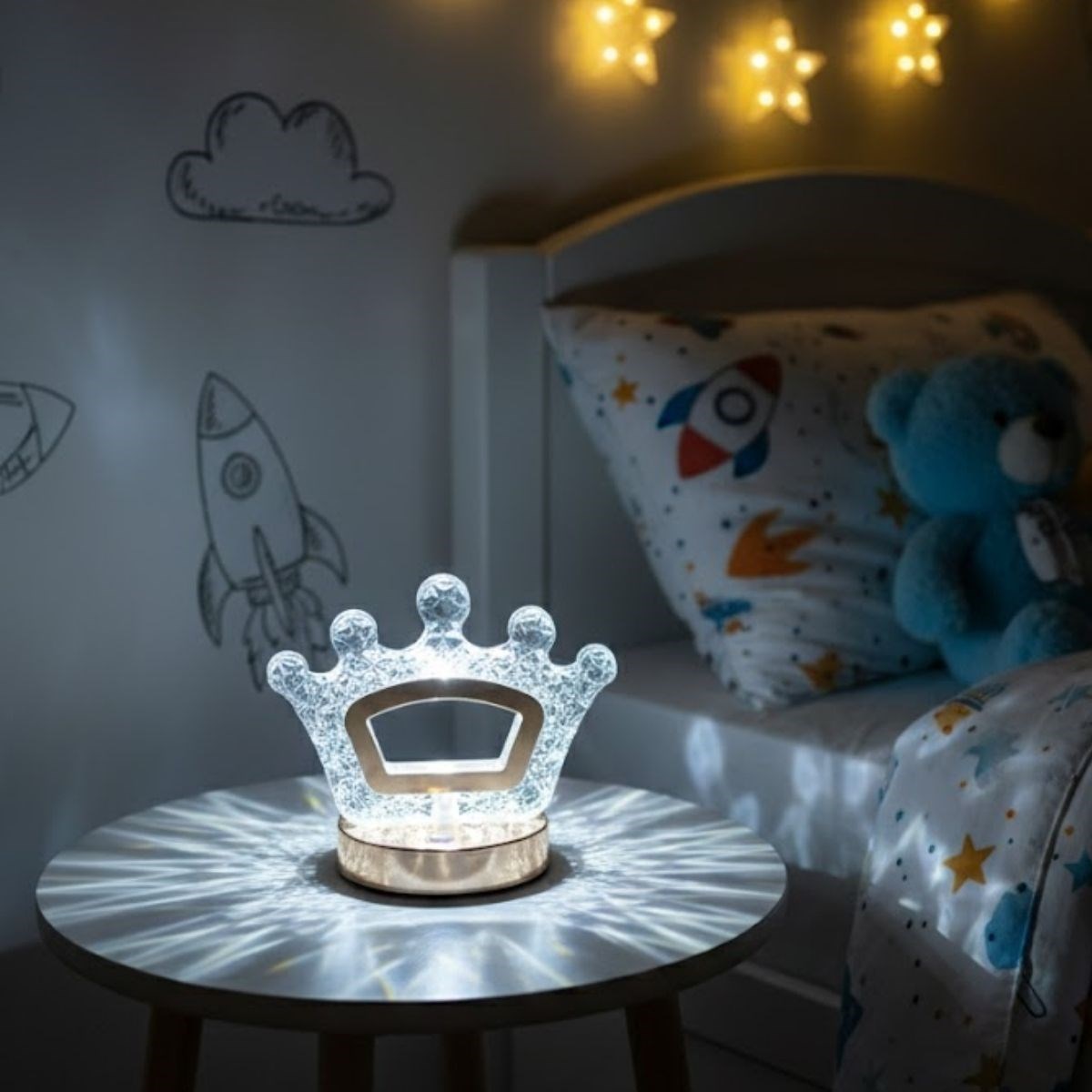 Kral Tacı Model Kristal LED Masa Lambası – Dokunmatik, 3 Renk Işık Modlu, Şarjlı Mini Dekoratif Gece Lambası (5563) #3